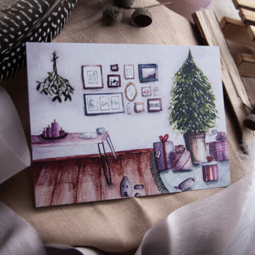 Weihnachts Postkarte "Weihnachtszimmer" von Frau Feierlich
