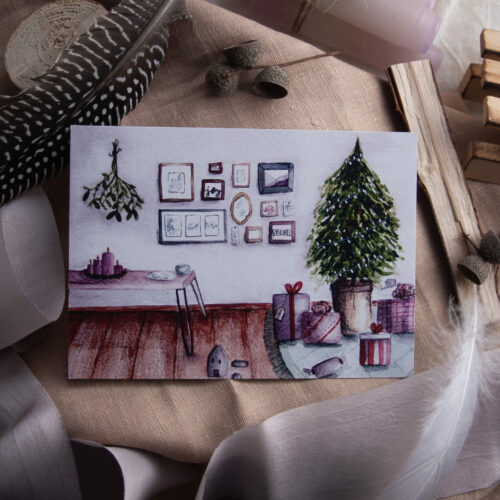 Weihnachts Postkarte "Weihnachtszimmer" von Frau Feierlich